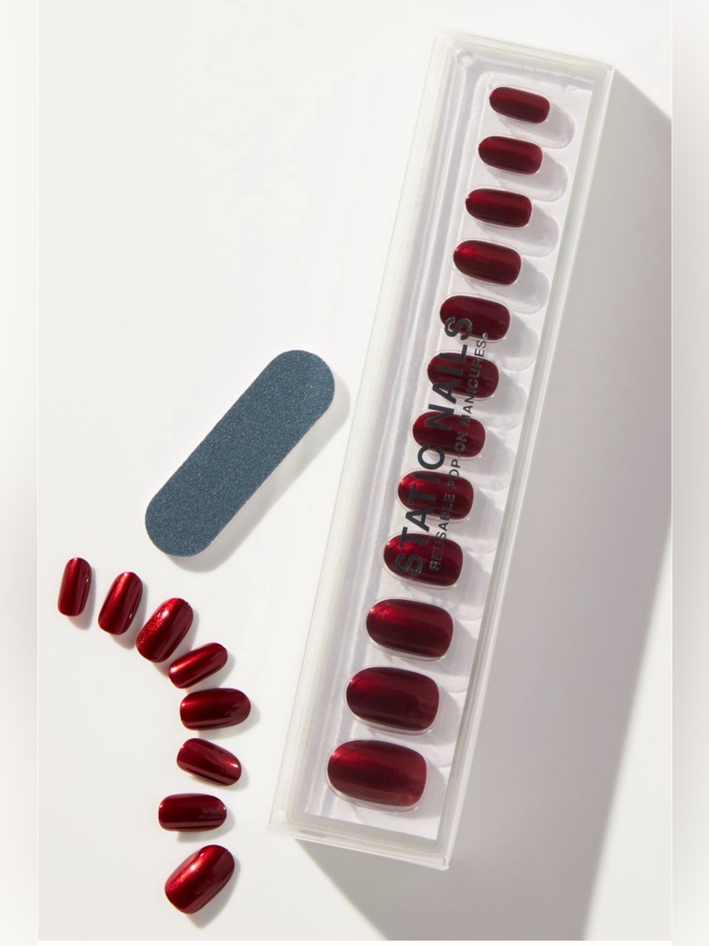Static Nails reusable pop-on manicure Press-On Nails Set - Red Metallic NEW!